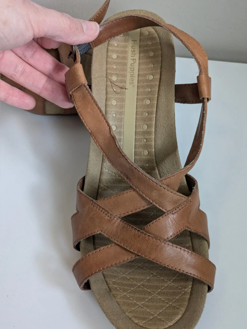 Brown Hush Puppies Leather-Style Women's Slingback Wedge Sandals - Picture 7 of 10
